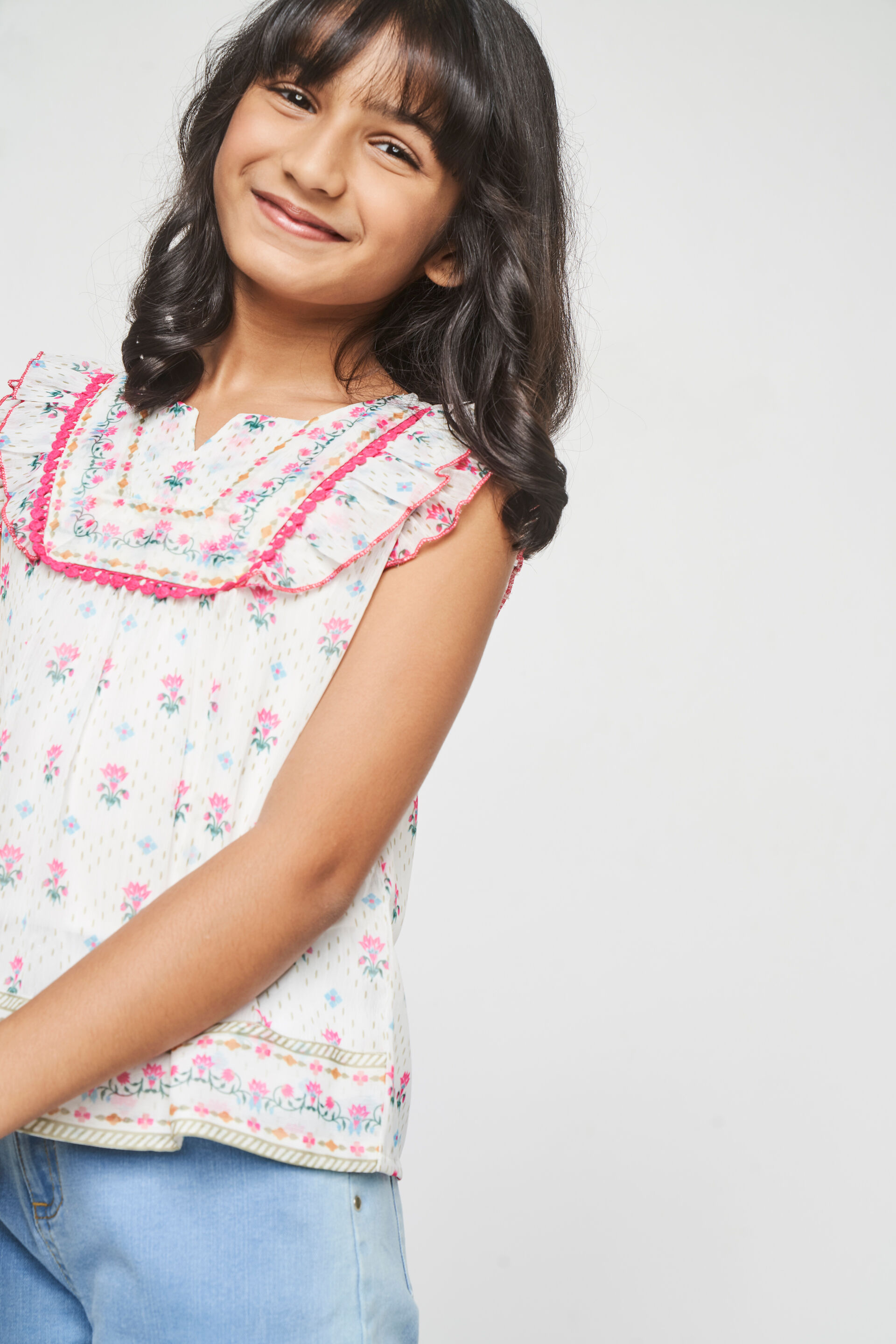 Off White Floral Straight Top, Off White, image 6